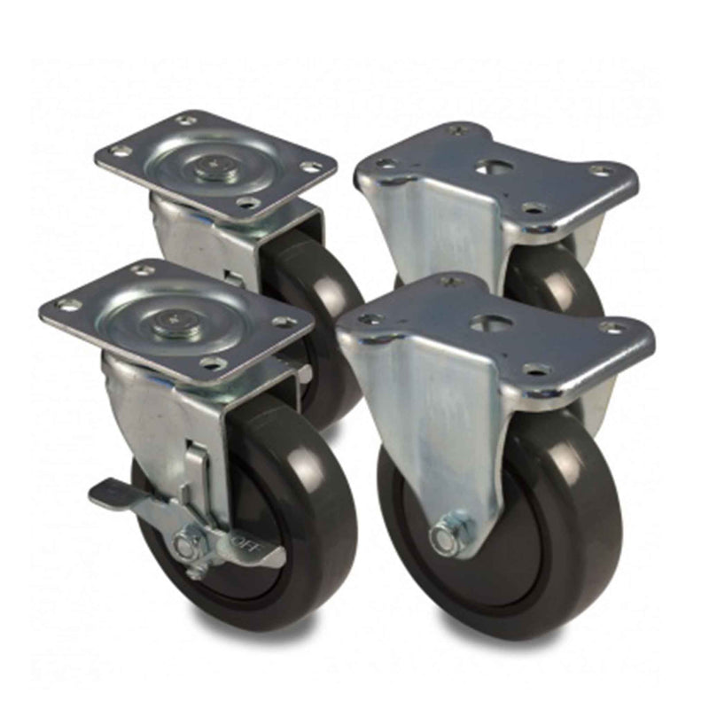 Main view of a Faultless Casters 5" x 1.25" wide wheels Kits caster with 2-5/8" x 3-3/4" top plate, with a side locking brake, Dyna-Tred PU wheel and 1400 lb. total capacity part