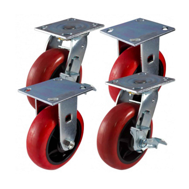 Main view of a Pemco Casters 5" x 2" wide wheels Kits caster with 4" x 4-1/2" top plate, with a side locking brake, Dyna-Tred PU wheel and 2400 lb. total capacity part